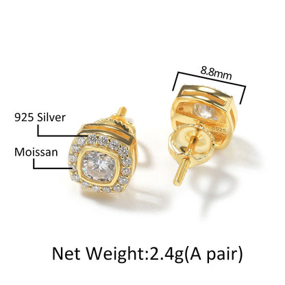 S925 Moissanite Cushion Halo Stud Earrings