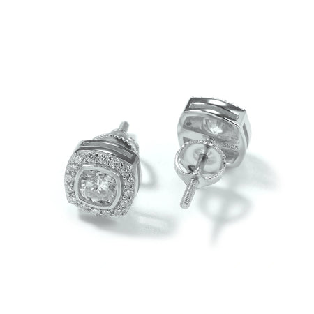 S925 Moissanite Cushion Halo Stud Earrings