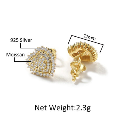 S925 Moissanite Heart Halo Stud Earrings