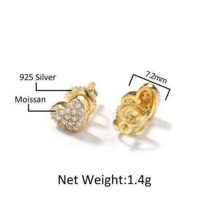 S925 Moissanite Heart Stud Earring