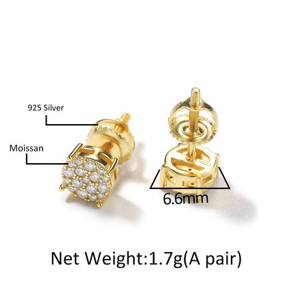 S925 Moissanite Round Cluster Stud Earrings