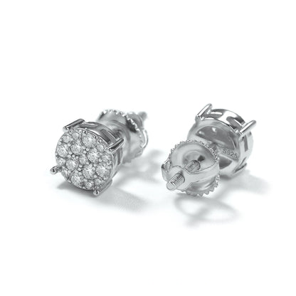 S925 Moissanite Round Cluster Stud Earrings