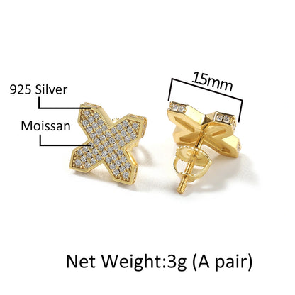 S925 Moissanite X Shape Stud Earrings