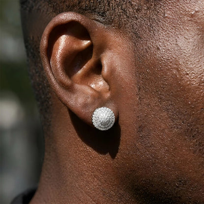 S925 Round Halo Cluster Stud Earrings