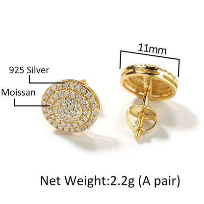 S925 Round Halo Cluster Stud Earrings