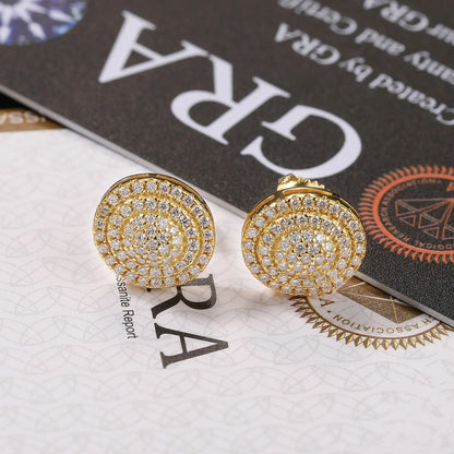 S925 Round Halo Cluster Stud Earrings