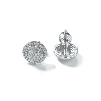 S925 Round Halo Cluster Stud Earrings