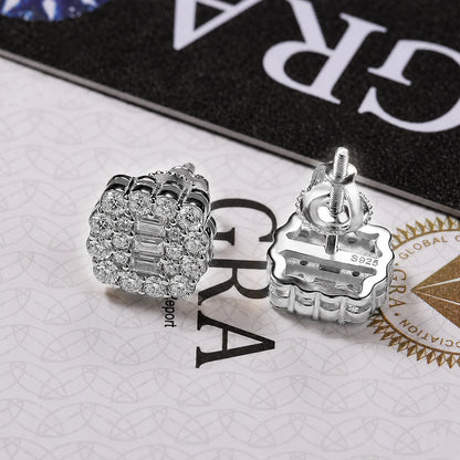 S925 Baguette Cluster Stud Earrings
