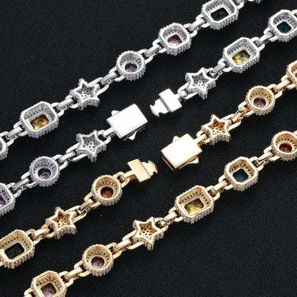 Star Mix Color Gemstone Iced Out Chain
