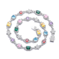 Star Mix Color Gemstone Iced Out Chain