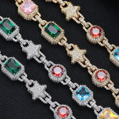 Star Mix Color Gemstone Iced Out Chain