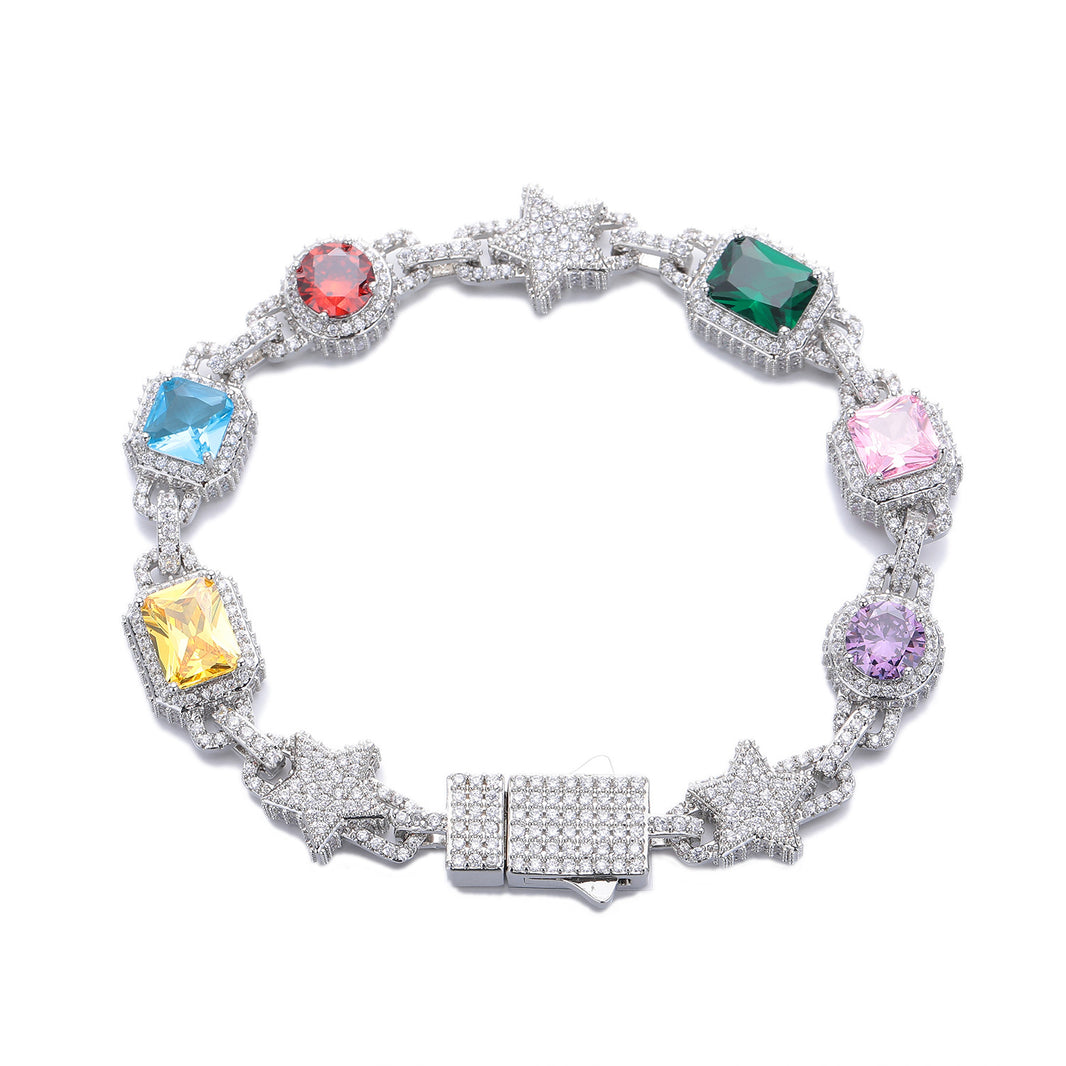 Star Mix Color Gemstone Iced Out Bracelet