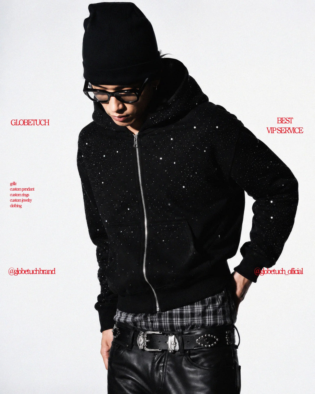 Starry Rhinestone Heavyweight Zip-Up Hoodie