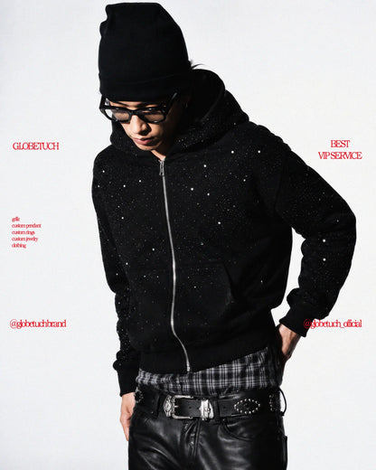 Starry Rhinestone Heavyweight Zip-Up Hoodie