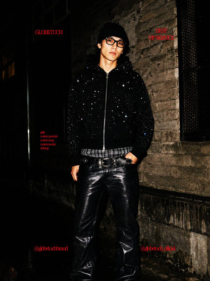 Starry Rhinestone Heavyweight Zip-Up Hoodie