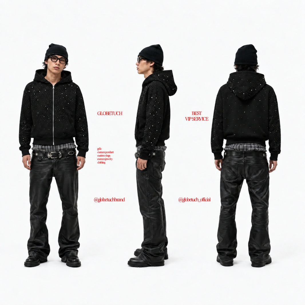 Starry Rhinestone Heavyweight Zip-Up Hoodie