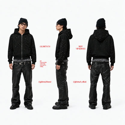 Starry Rhinestone Heavyweight Zip-Up Hoodie