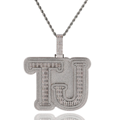 Baguette Cut Double Layer Custom Letter Pendant
