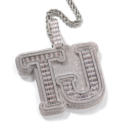 Baguette Cut Double Layer Custom Letter Pendant