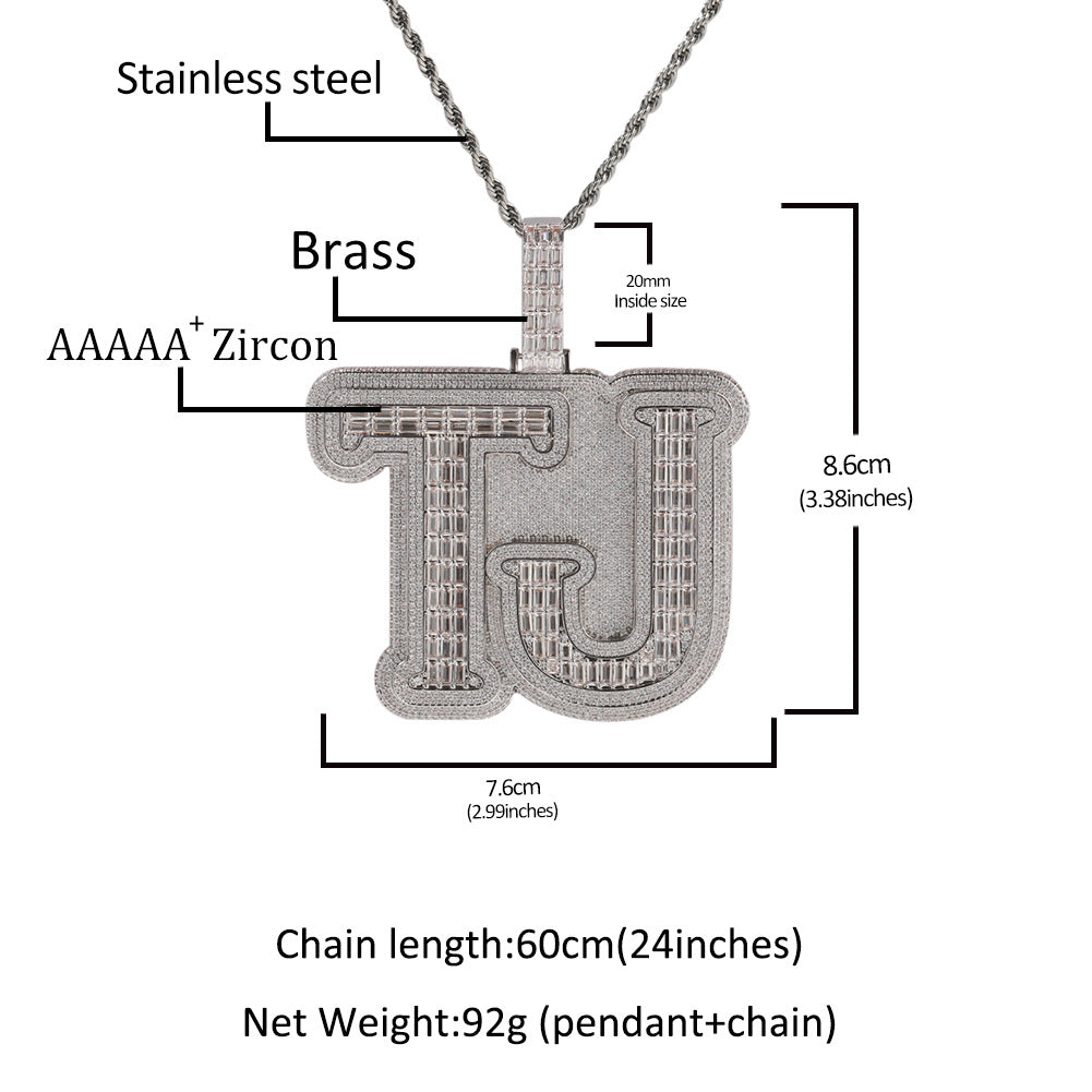 Baguette Cut Double Layer Custom Letter Pendant