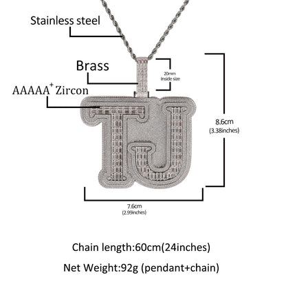 Baguette Cut Double Layer Custom Letter Pendant