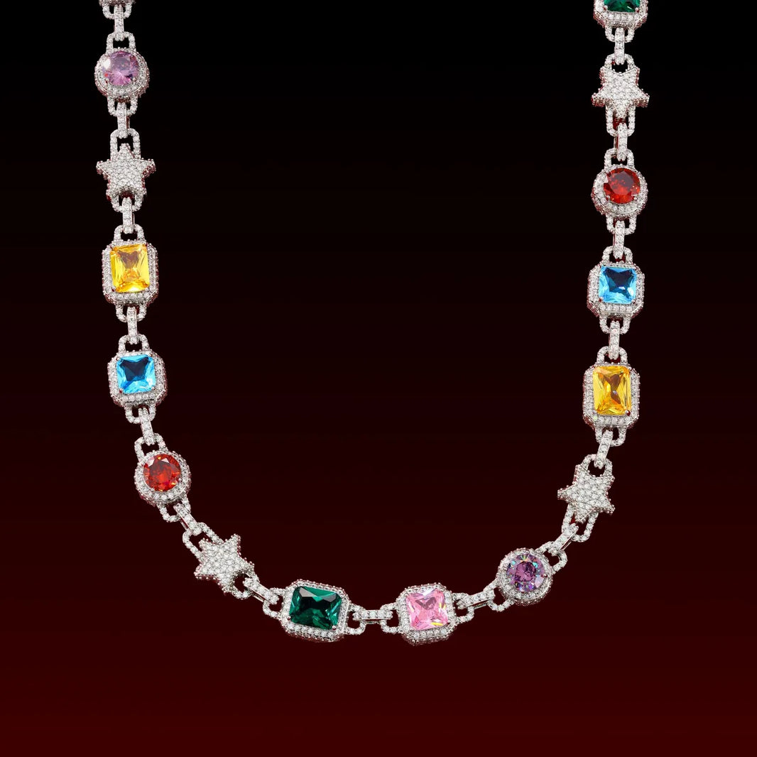 Star Mix Color Gemstone Iced Out Chain