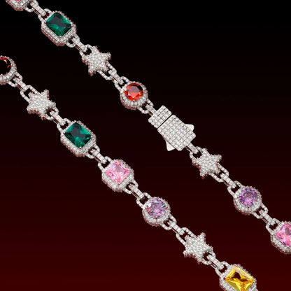 Star Mix Color Gemstone Iced Out Chain