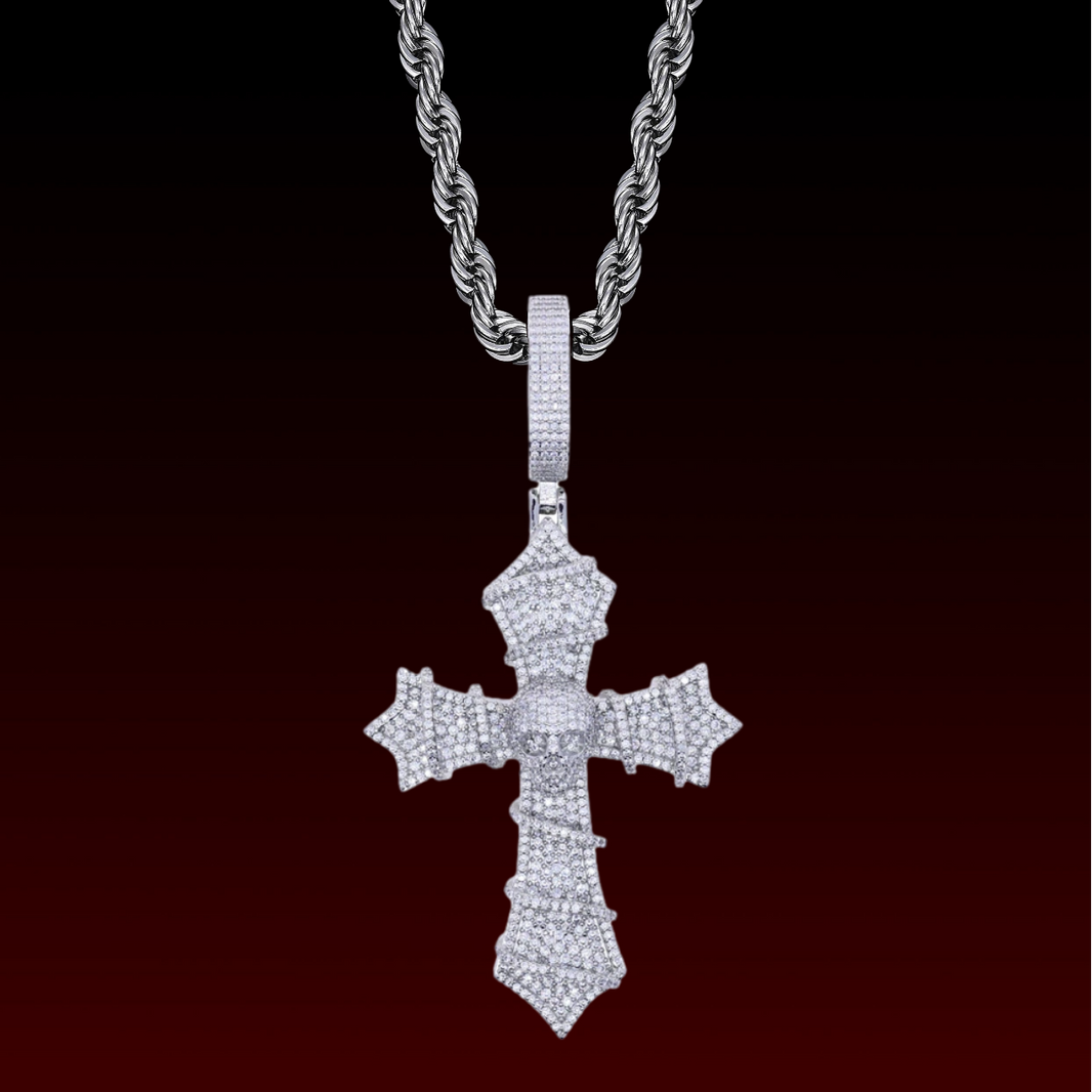 Skull Thorns Cross Pendant