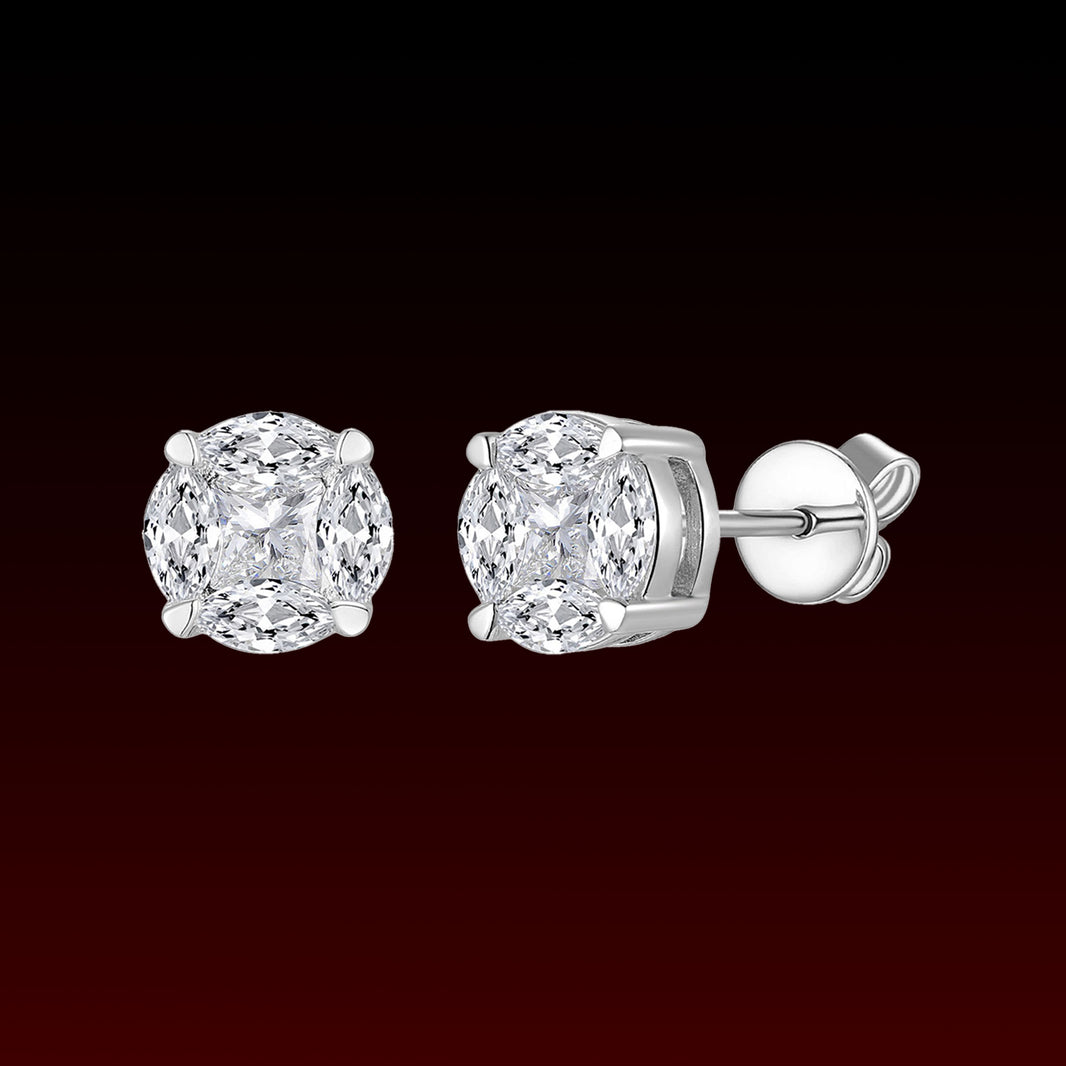 Princess Cover Marquise Moissanite Stud Earrings