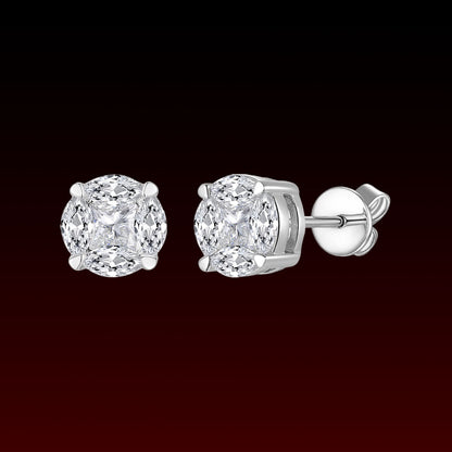 Princess Cover Marquise Moissanite Stud Earrings