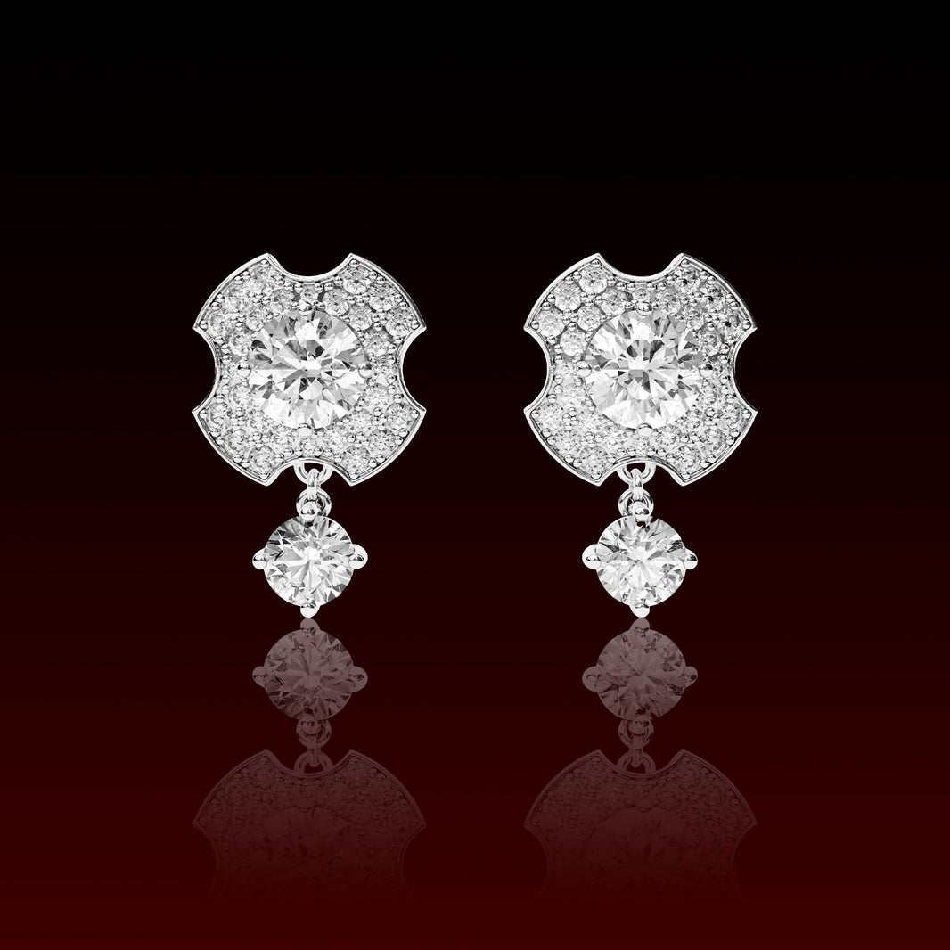 Round Cut Clover Dangling Moissanite Earring