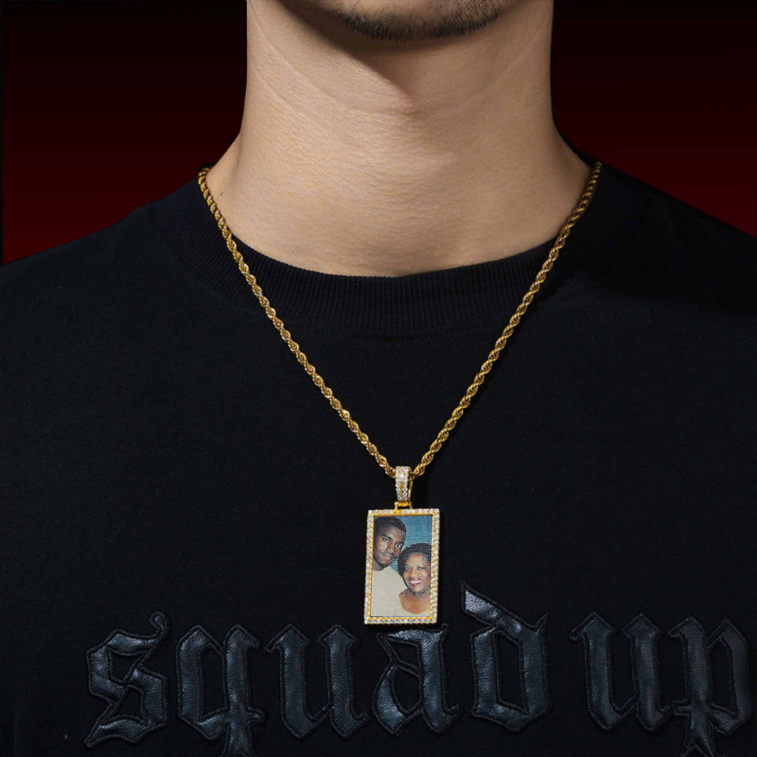 Square Photo Pendant Custom Moissanite Pendant