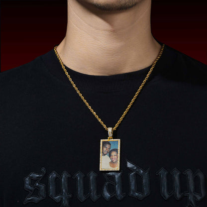 Square Photo Pendant Custom Moissanite Pendant