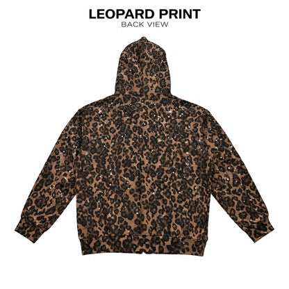 Rhinestone Leopard Print Heavyweight Zip-Up Hoodie