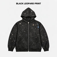 Rhinestone Leopard Print Heavyweight Zip-Up Hoodie