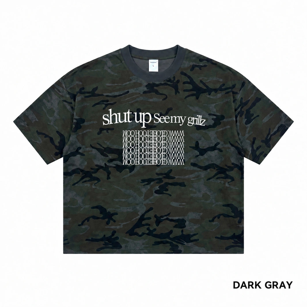 240G Washed Camo Oversized Graphic T-Shirt