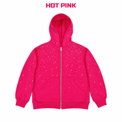 Starry Rhinestone Heavyweight Zip-Up Hoodie