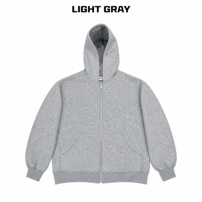 Starry Rhinestone Heavyweight Zip-Up Hoodie