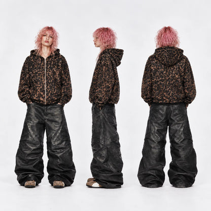 Rhinestone Leopard Print Heavyweight Zip-Up Hoodie
