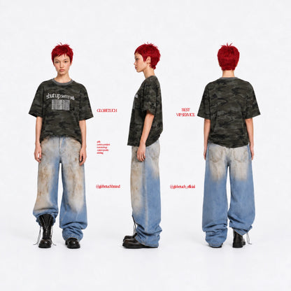 240G Washed Camo Oversized Graphic T-Shirt