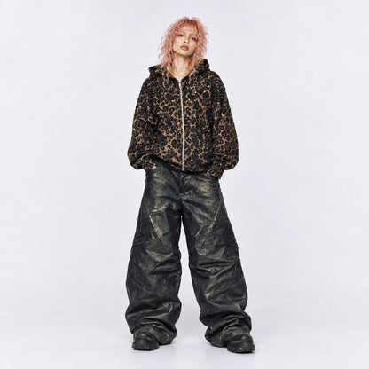 Rhinestone Leopard Print Heavyweight Zip-Up Hoodie