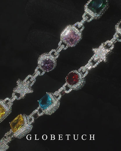 Star Mix Color Gemstone Iced Out Chain