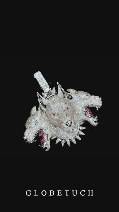 Cerberus Three-Headed Wolf Iced Out Pendant