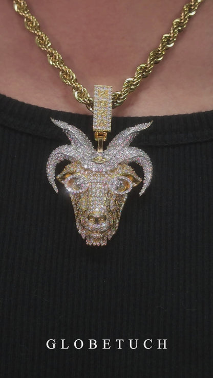 Gold Goat Iced Out Pendant