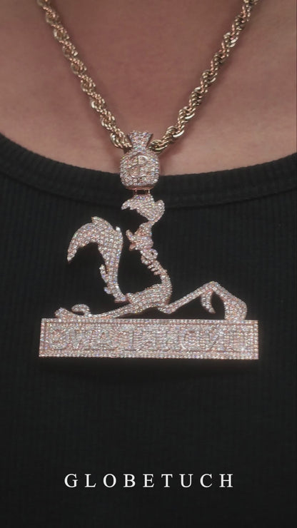 Money Bag Roadrunner Iced Out Pendant