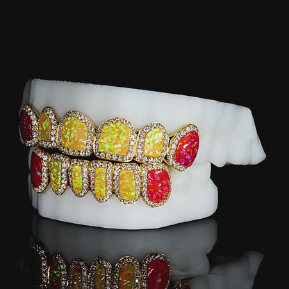 Pave Setting Multi-Colored Opal Custom Moissanite Grillz