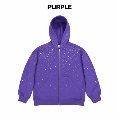 Starry Rhinestone Heavyweight Zip-Up Hoodie