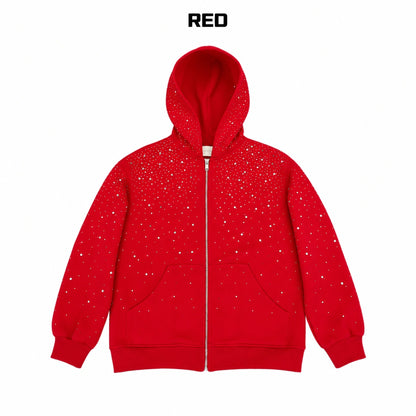 Starry Rhinestone Heavyweight Zip-Up Hoodie