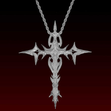 S925 Moissanite Gothic Flame Cross Pendant