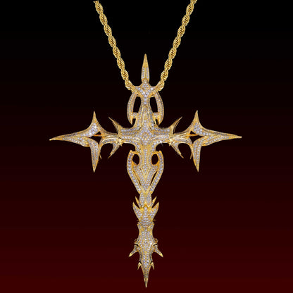 S925 Moissanite Gothic Flame Cross Pendant